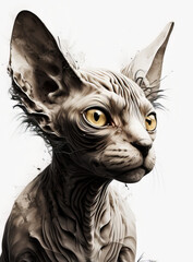 Naked beauty: Sphynx cat poses on white background - Generative AI