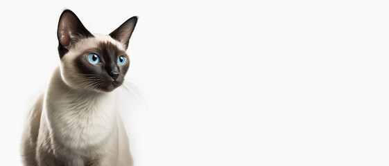 Siamese cat shines bright on a clean white background - Generative AI