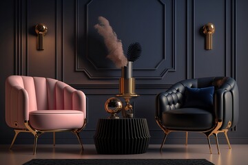 Interior design of the living room in an aged, expensive style, generative ai	