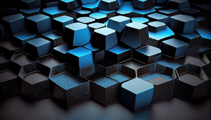 abstract background with hexagons in black and blue color.generative ai