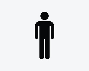 Fototapeta na wymiar Stick Figure Man Person Stand Standing Single Pedestrian Black White Silhouette Sign Symbol Icon Vector Graphic Clipart Illustration Artwork Pictogram