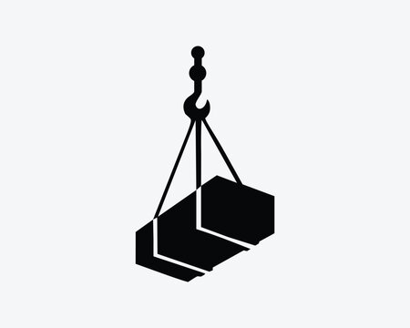 Suspended Load Icon Construction Crane Carrying Hoist Object Vector Black White Silhouette Symbol Sign Graphic Clipart Artwork Illustration Pictogram