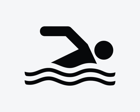 Swimming Icon Swim Swimmer Man Stick Figure Sport Athlete Vector Black White Silhouette Symbol Sign Graphic Clipart Artwork Illustration Pictogram