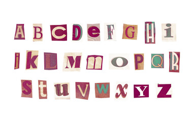 Colorful Newspaper Alphabet Collage: High-Resolution PNG Images of Retro Letters for Scrapbooking and Typography Projects. Isolated with Transparent Background