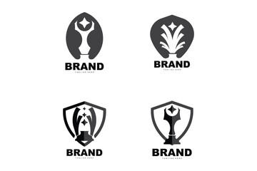 Trophy Logo Design, Award Winner Championship Trophy Vector, Success Brand