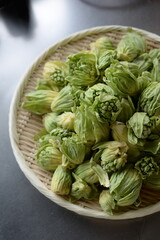 Butterbur shoot has a little bitter taste and it is a typical wild spring vegetable.