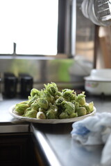 Butterbur shoot has a little bitter taste and it is a typical wild spring vegetable.