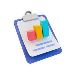 3d minimal data analysis concept. business research. clipboard with bar graph statistic data. 3d illustration.