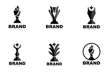 Trophy Logo Design, Award Winner Championship Trophy Vector, Success Brand
