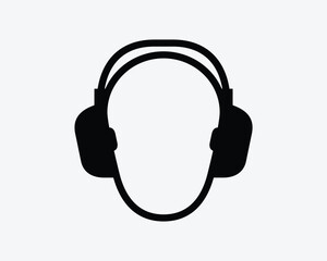 Wearing Headphone Over Head Muffler Ear Protection Music Black White Silhouette Sign Symbol Icon Clipart Graphic Artwork Pictogram Illustration Vector