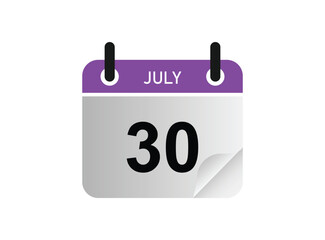 30th July calendar icon. July 30 calendar Date Month icon vector illustrator.