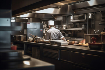 Obraz na płótnie Canvas Restaurant professional kitchen background, generative ai