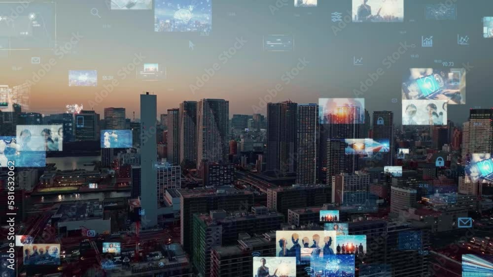 Canvas Prints modern city and digital contents concept. social networking service. streaming video. communication 