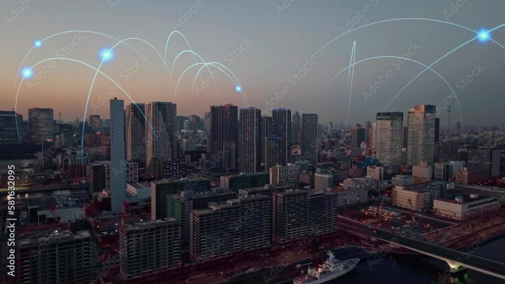 Aufkleber modern city and communication network concept. iot (internet of things). smart city. digital transfo