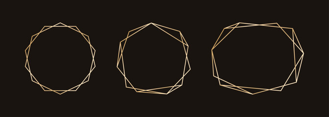 Simple geometric gold frame set. Vector modern design template for wedding or birthday invitation, brochure, poster, business card