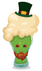 Funny beer character with beard and hat for St. Patrick's Day, Vector illustration