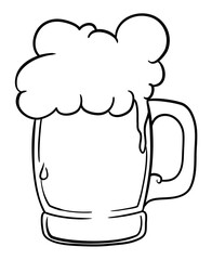 Beer mug with foam and drop in outlines for coloring, Vector illustration