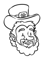 Leprechaun head with top hat and happy gesture in outlines, Vector illustration