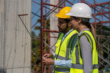 Diverse team of experts Inspect construction sites for commercial and industrial buildings, real estate projects with civil engineers.