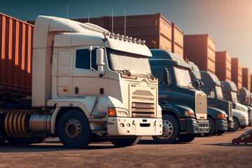 Trucks parked and lined up, Generative AI