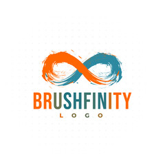 Orange and blue brush logo with an infinity symbol - obrazy, fototapety, plakaty