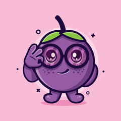 funny mangosteen fruit character mascot with ok sign hand gesture isolated cartoon in flat style design 