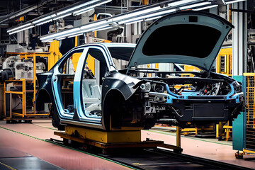 Automobile factory, high-tech automobile assembly industry, Generative AI