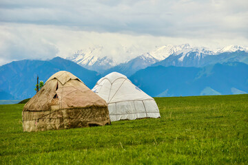 Kazakh felt houses on the Kalajun prairie in Xinjiang
