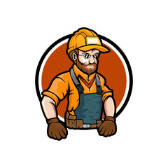 Contractor Mascot Logo Design, Construction worker cartoon character emblem, Building with Confidence. vector illustration