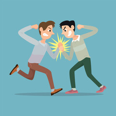 Angry man punching each other. illustration vector cartoon