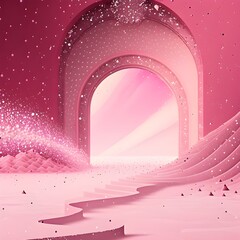 fantasy entrance door arch surreal rose pink background