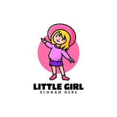 Vector Logo Illustration Little Girl Mascot Cartoon Style.