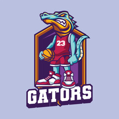 Vector illustration of crocodile mascot with basketball pose for sport team