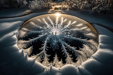 Frozen Pond's Shimmering Crystal: A Glimpse into Winter's Beauty.

