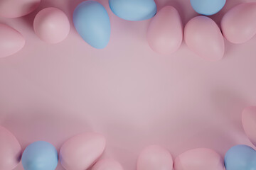 Easter eggs on pink background top view. easter concept. 3d illustration.