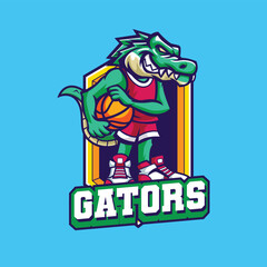 Vector illustration of crocodile mascot with basketball pose for sport team