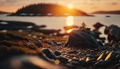 Beautiful Sunset over the beach during the golden hour Wallpaper Generated By AI