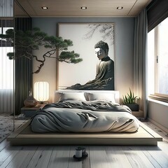 bedroom in hotel Generative AI