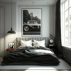bedroom with a bed Generative AI