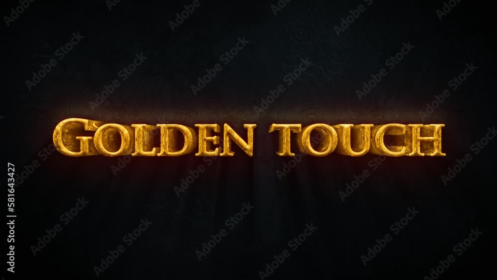 Poster golden touch moving three dimensional text animation on black background