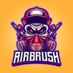 Head skull with gas mask and airbrush mascot logo template