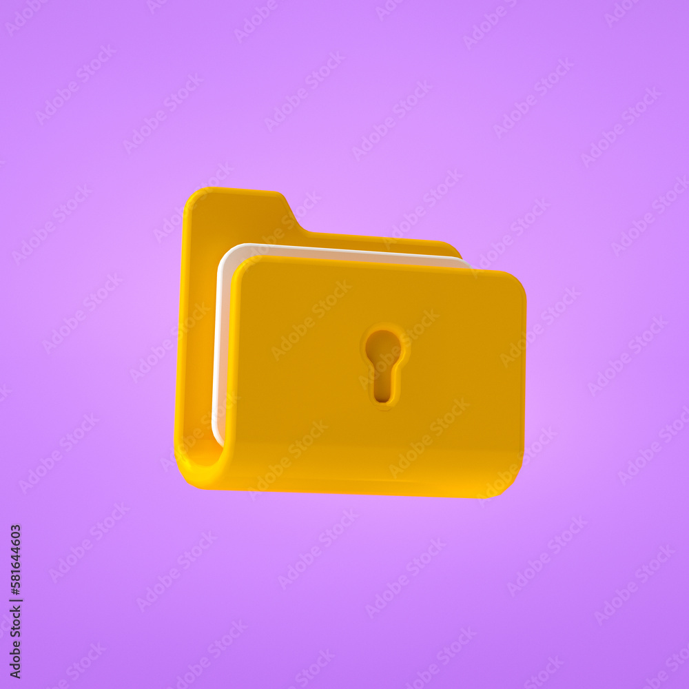 Aufkleber 3d folder icon. cartoon style minimal folder with files backup and file management concept. 3d rende