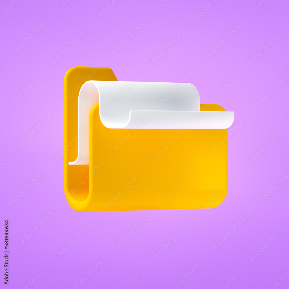 Aufkleber 3d folder icon. cartoon style minimal folder with files backup and file management concept. 3d rende