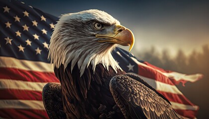 American eagle on USA flag, generative ai