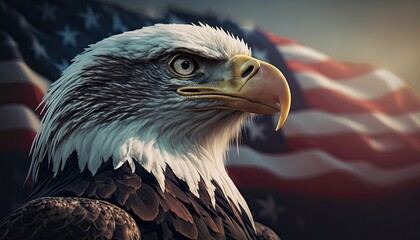 American eagle on USA flag, generative ai