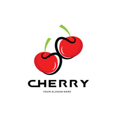 Cherry Fruit logo, Red Colored plant vector illustration, Fruit Shop Design, Company, Sticker, Product Brand