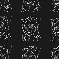 Exquisite Hand-Drawn Vector Illustrations Seamless pattern Bundle. Minimalistic Abstract Faces, Hands, and Shapes in Contemporary Silhouette Style, Seamlessly Crafted for Stunning Results.