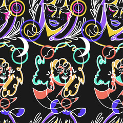 Exquisite Hand-Drawn Vector Illustrations Seamless pattern Bundle. Minimalistic Abstract Faces, Hands, and Shapes in Contemporary Silhouette Style, Seamlessly Crafted for Stunning Results.