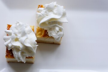 Cottage cheese strudel with icing sugar, ingredients for curd strudel Curd cheese strudel made with quark cheese. Bavarian dessert Slice of fresh baked homemade strudel with collage cheese