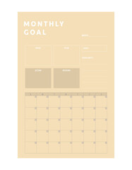 Monthly goal planner. Minimalist planner template set. Vector illustration.